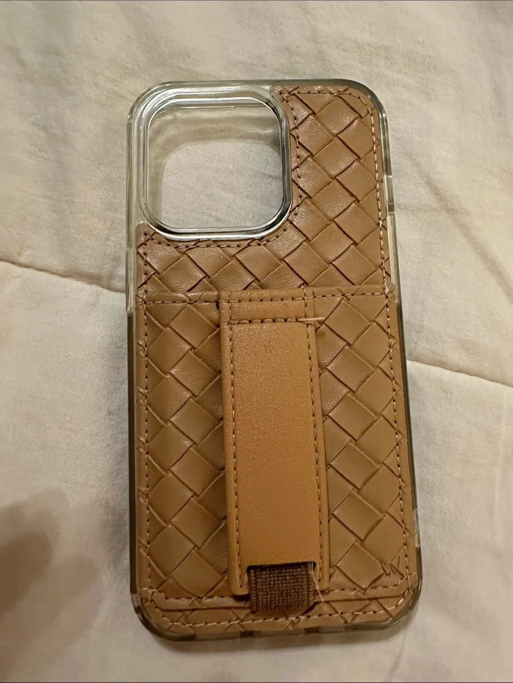 Walli Woven Faux Leather Phone Case in Tan with Strap Stand